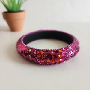 Pink Beaded Mirror  Mosaic Bangle Stack Casual Bracelet